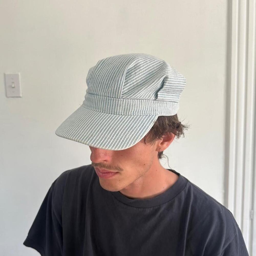 Cute Vintage Hickory Striped Train Conductor Cotton Mini Brim Cadet Hat Cap